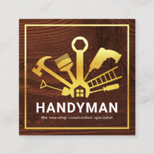 Gold Handyman Tools Zuhause Gebäude Quadratische Visitenkarte