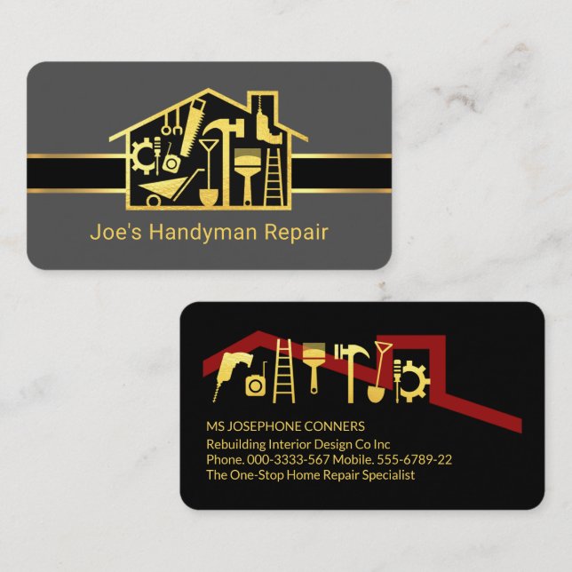 Gold Handyman Tools Zuhause Reparaturen Visitenkarte (Vorne/Hinten)