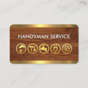 Gold Handyman Werkzeuge auf Holz Visitenkarte