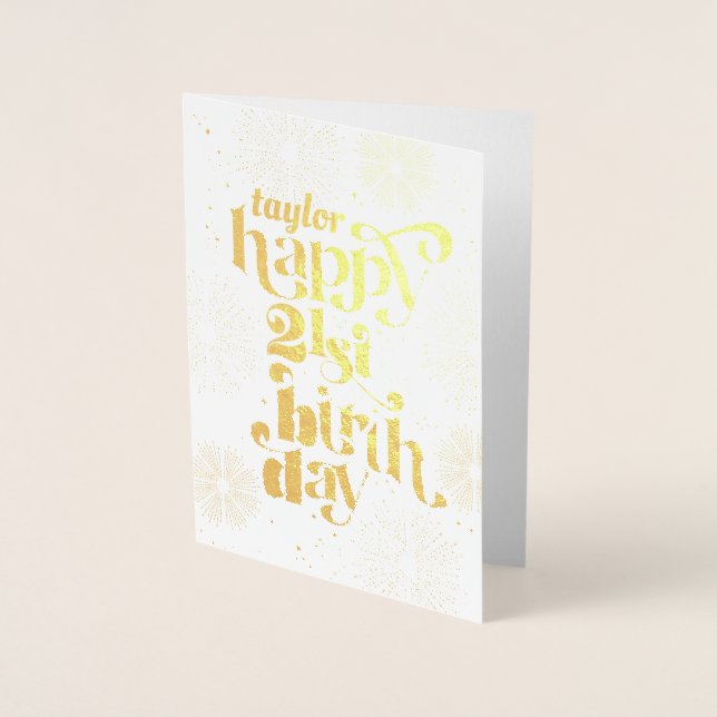 Gold Happy 21e Anniversaire Avec Nom Carte De Voeu (Devant)