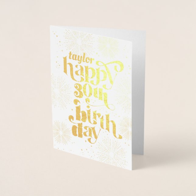 Gold Happy 30th Birthday avec nom carte de voeux (Devant)