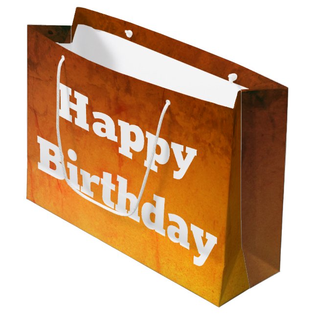 Gold Happy Birthday Geschenktasche Große Geschenktüte (Vorderseite Schrägansicht)