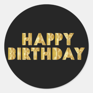 Gold Happy Birthday Runder Aufkleber