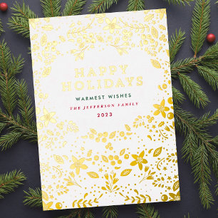 Gold Happy Holiday Florals Foil Carte de vacances
