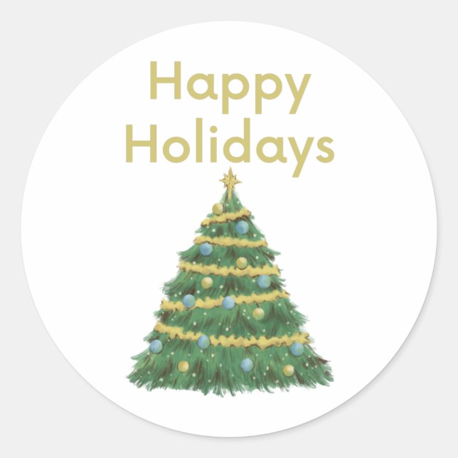Gold Happy Holidays and Christmas Tree Runder Aufkleber (Vorderseite)