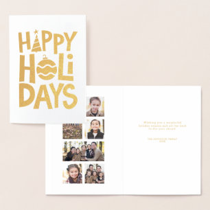 Gold Happy Holidays Foto Collage Card Folienkarte