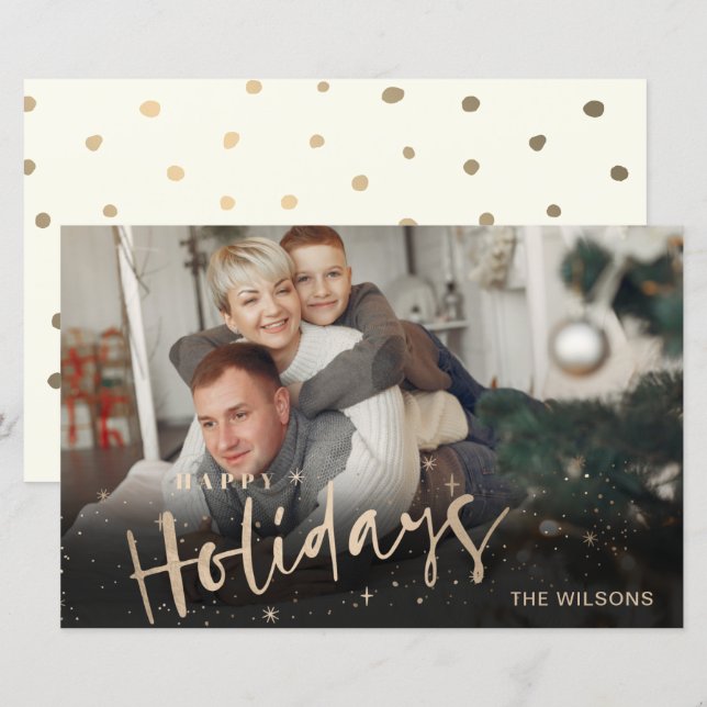 Gold Happy Holidays Foto Holiday Card (Vorne/Hinten)
