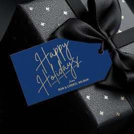 Gold Happy Holidays Luxe Blue Geschenkanhänger