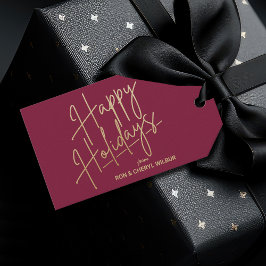 Gold Happy Holidays Luxe Burgundy Geschenkanhänger