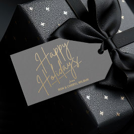 Gold Happy Holidays Luxe Gray Geschenkanhänger