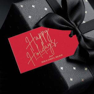Gold Happy Holidays Luxe Red Geschenkanhänger