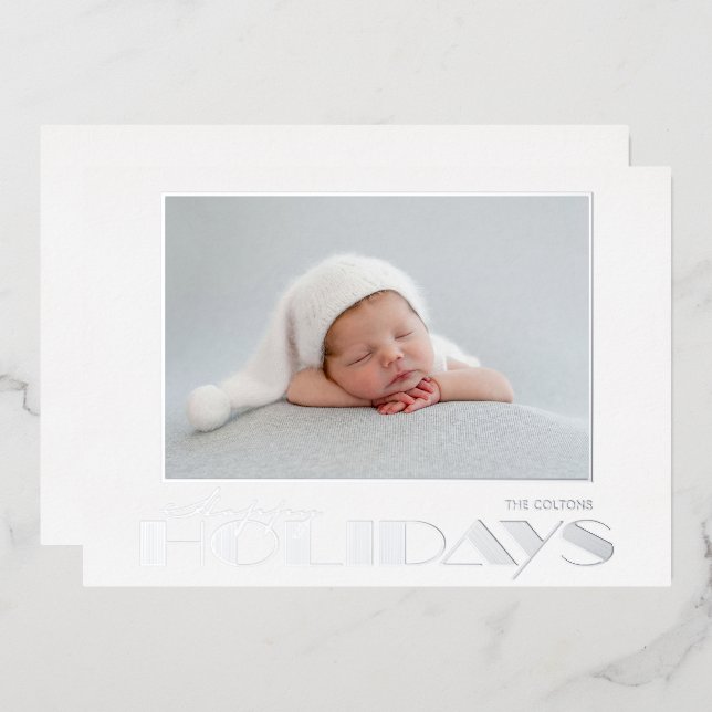 Gold Happy Holidays Photo Foil Carte de vacances (Recto/Verso)