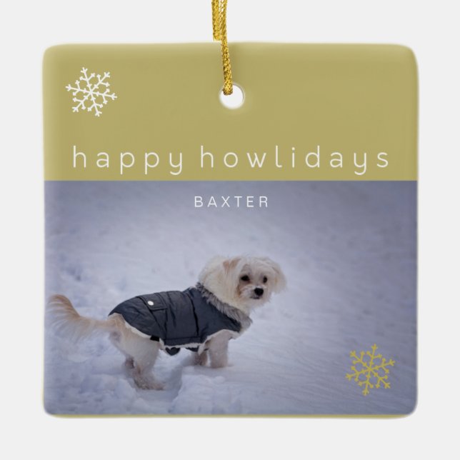 Gold Happy Howlidays Fügen Sie Ihr Foto Haustier O Keramikornament (Vorderseite)