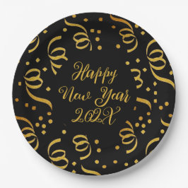 Gold Happy New Year Custom Wording Confetti Pappteller