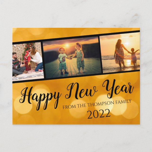 Gold Happy New Year Foto Collage Postkarte (Vorderseite)
