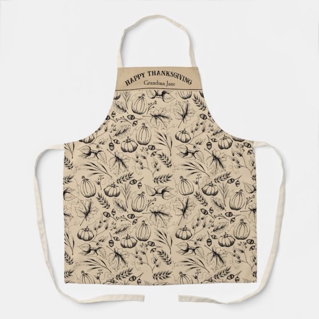 Gold Happy Thanksgiving Fall Harvest Custom Schürze (Vorderseite)