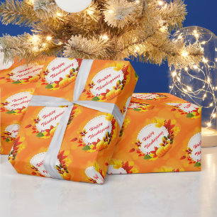 Gold Happy Thanksgiving Pumpkin Geschenkpapier