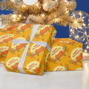 Gold Happy Thanksgiving Pumpkin Geschenkpapier