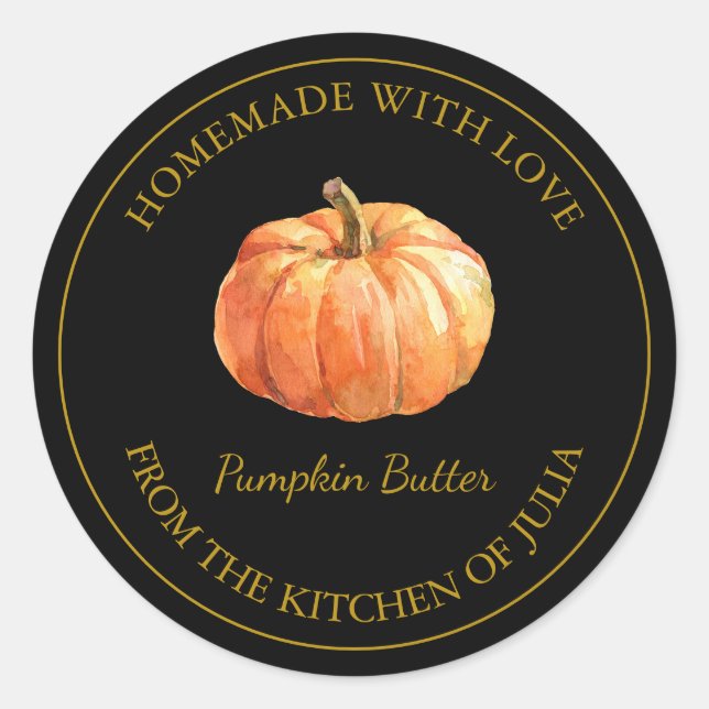 Gold-hausgemachte Pumpkin-Butter | Schwarz Runder Aufkleber (Vorderseite)