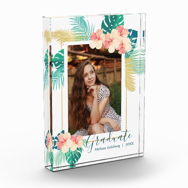 Gold Hawaiian Hibiskus Graduate Abschluss Fotoblock (Links)