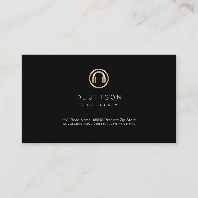 Gold Headphones Icon Disk Jockey Business Card Visitenkarte (Vorderseite)