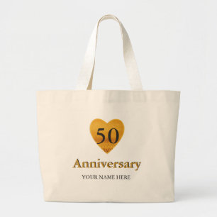 Gold Heart 50. Jubiläum Personalisiert Jumbo Stoffbeutel