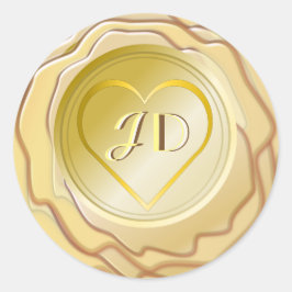 Gold Heart and Initials Wax Siegel Runder Aufkleber