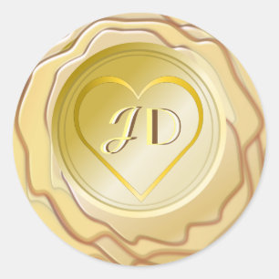 Gold Heart and Initials Wax Siegel Runder Aufkleber