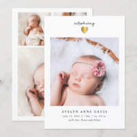 Gold Heart Baby Foto Birth Announcement
