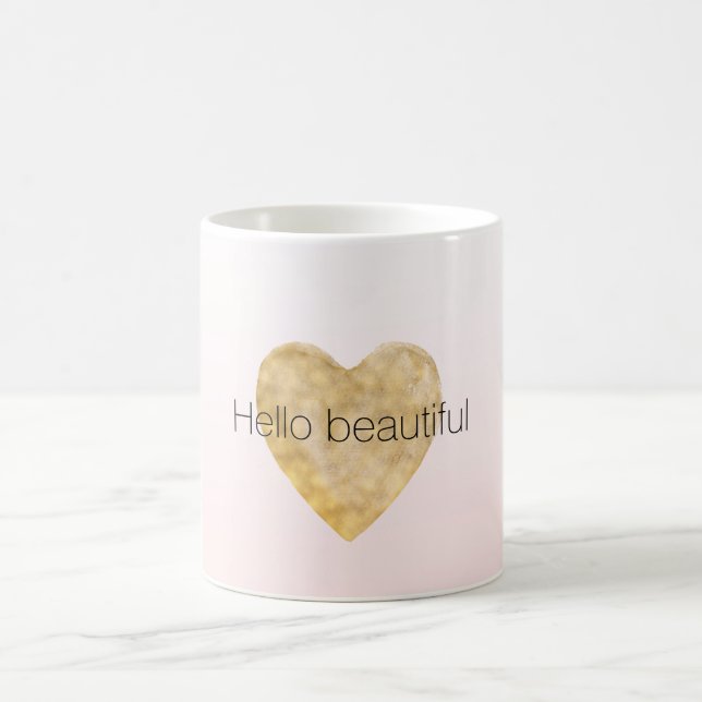 Gold Heart Blush Pink Ombre Hallo schön Kaffeetasse (Mittel)