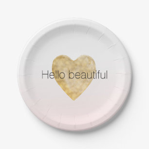 Gold Heart Blush Pink Ombre Hallo schön Pappteller