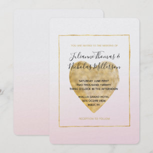 Gold Heart Blush Pink Ombre Wedding Einladung