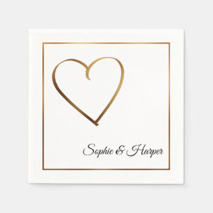 Gold Heart & Border mit Namen auf Weiß Serviette