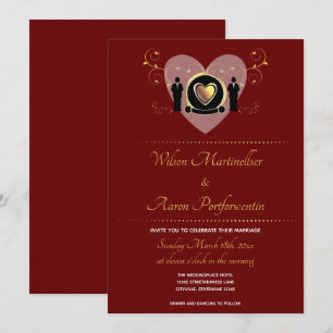 Gold Heart Burgundy Male LGBTQ Faire-part de maria