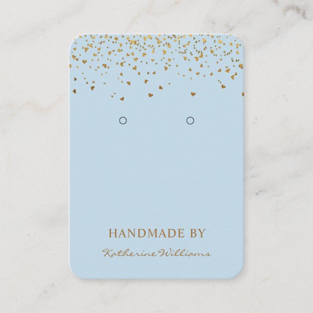 Gold Heart Confetti Bleu | Carte d'affichage à ore (Devant)