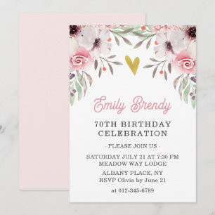 Gold Heart Floral 70e anniversaire Invitation de f