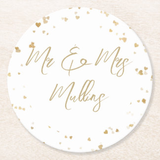 Gold Heart Hochzeitsuntersetzer Runder Pappuntersetzer