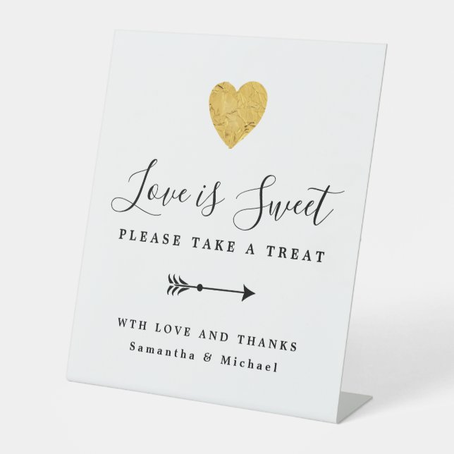 Gold Heart Liebe ist Sweet Wedding Dessert Bar Sockelschild (Vorderseite)