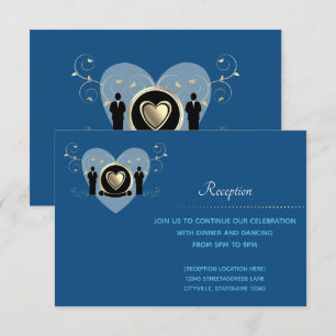 Gold Heart Male Wedding Blue Empfang Card Einladung