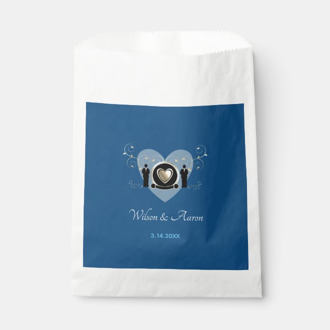 Gold Heart Male Wedding Blue | Gefälligkeitsflagge Geschenktütchen (Vorderseite)