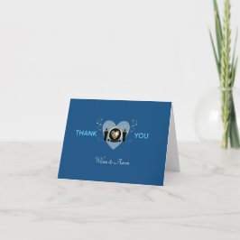 Gold Heart Male Wedding Classic Blue Dankeskarte