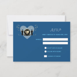 Gold Heart Male Wedding Classic Blue | RSVP-Karte RSVP Karte