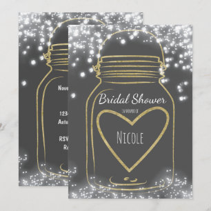 Gold Heart Mason Glas & Funkellichter JEDER FARBE Einladung