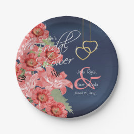 Gold Heart on Coral & Navy Satin Pappteller