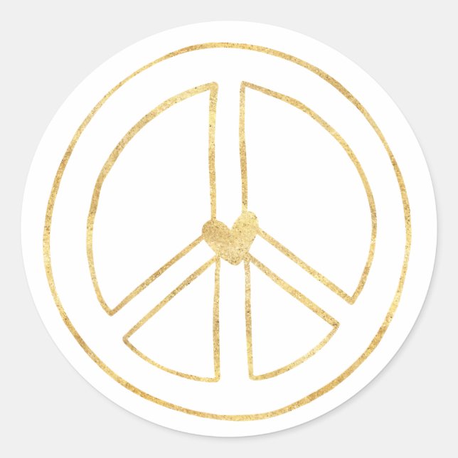Gold Heart Peace Sign Runder Aufkleber (Vorderseite)