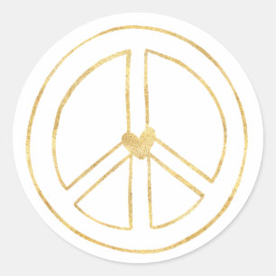 Gold Heart Peace Sign Runder Aufkleber