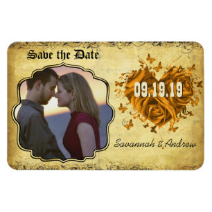 Gold Heart Rose & Buttterfliegen Save the Date Magnet