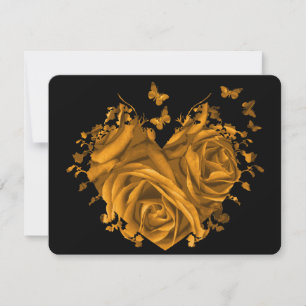 Gold Heart Rosen und Schmetterlinge RSVP Karte