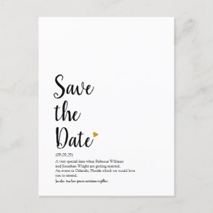 Gold Heart Schrift Save the Date Definition Ankündigungspostkarte