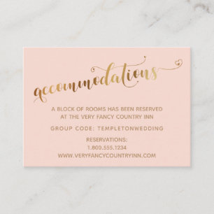Gold Heart Script Blush Hochzeitsunterkünfte Begleitkarte